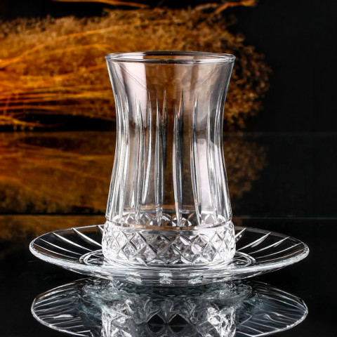 Paşabahçe Elysia Kesme, Kristal Görünümlü Çay Bardağı Seti 12 Parça 6 Kişilik