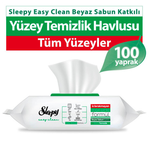 Sleepy Easy Clean Tüm Yüzeyler İçin Temizlik Havlusu 100 Yaprak Beyaz Sabun Katkılı