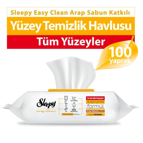 Sleepy Easy Clean Tüm Yüzeyler İçin Temizlik Havlusu 100 Yaprak Arap Sabunu Katkılı